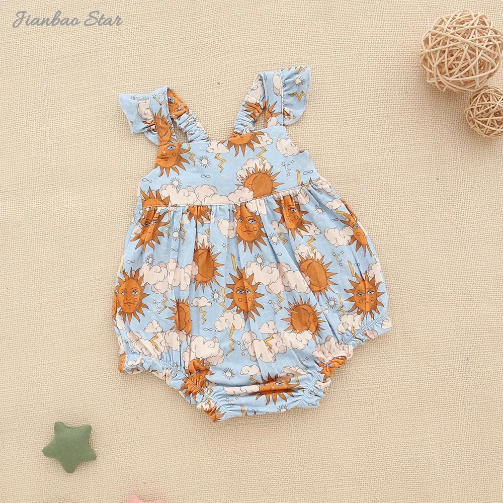 Wholesale ruffle style baby romper summer lovely baby girls suspender 100%cotton fabric  Sleeveless baby Romper