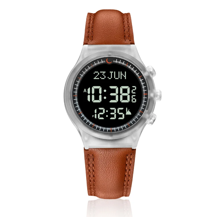 Islamic Business Man Watch Prayer Wristwatch Azan Athan Alarm with Hijri Calendar Auto-Compass Mosque Clock
