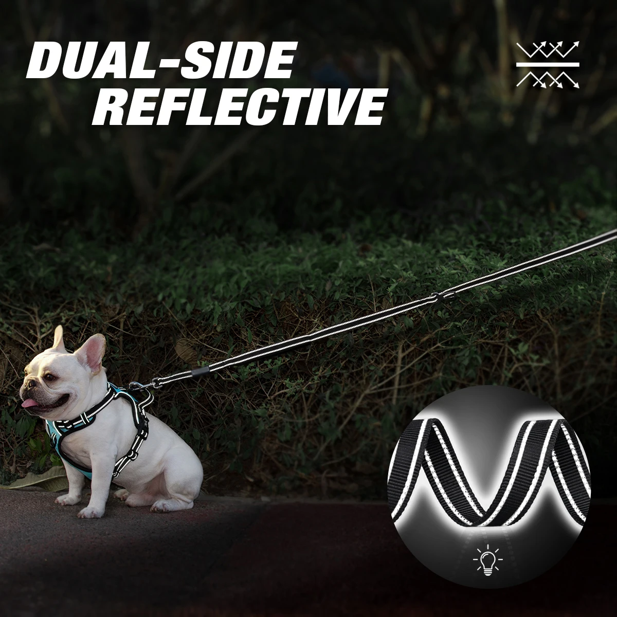 HanYang OEM Custom reflective neoprene double handle dog leash Durable Strong Reflective Nylon Heavy Duty Dog Leash