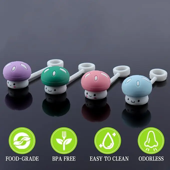 Reusable Drinking Protector custom factory Silicone Straw Cover 10 mm cute  Mushroom Straw Toppers Tips Protector