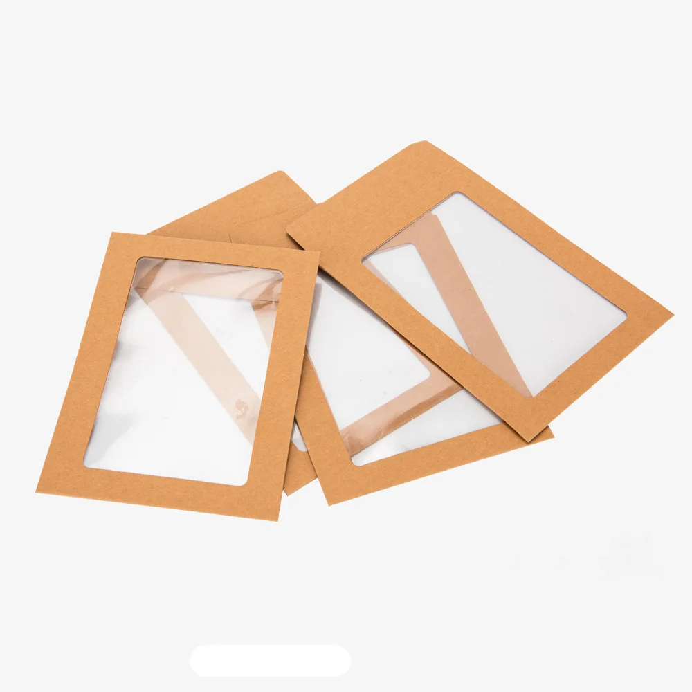 Recycled customized brown craft cardboard die cut scarf packaging  gift envelope with pvc window