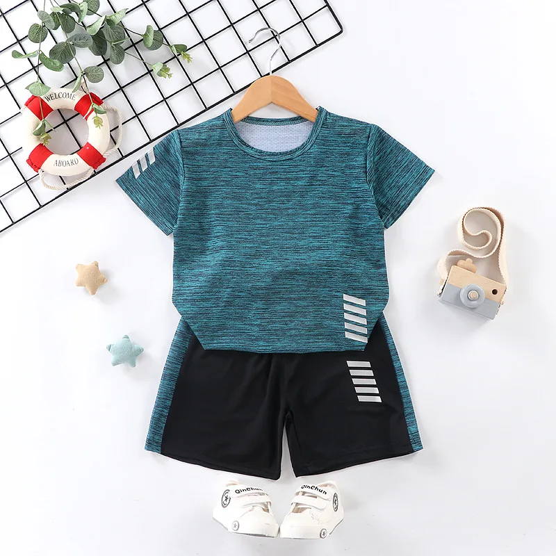 18M-8Years Solid Color Kids Children Boys 2PCS Summer Sports Casual Short Sleeve Clothing Sets