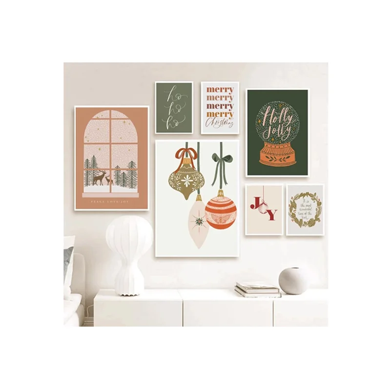 Christmas 2022 Canvas Painting Happy Holiday Cartoon Poster Merry Christmas Party Decoration Nordic Picture for DEC 25 Wall Art