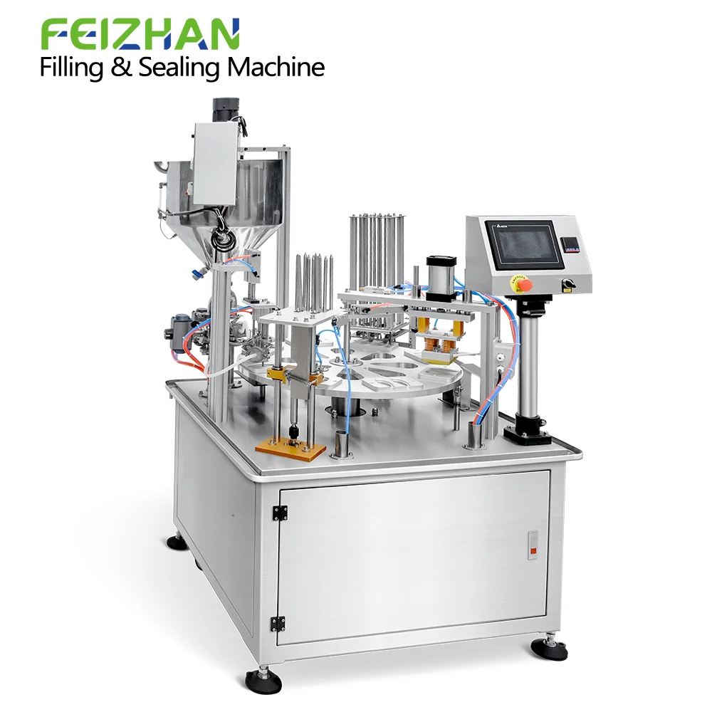 FEIZHAN FZ-FSHS20 Full Automatic 2 Heads Turntable Honey Spoons Sauce Dips Plastic Cups Thicker Liquid Filling Packaging Machine