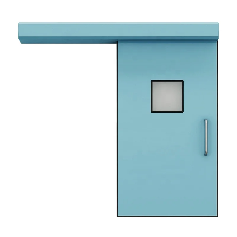 Автоматические клинические раздвижные двери огнеупорные Заводские стальные противопожарные с 400*400 прозрачными стеклянными окнами