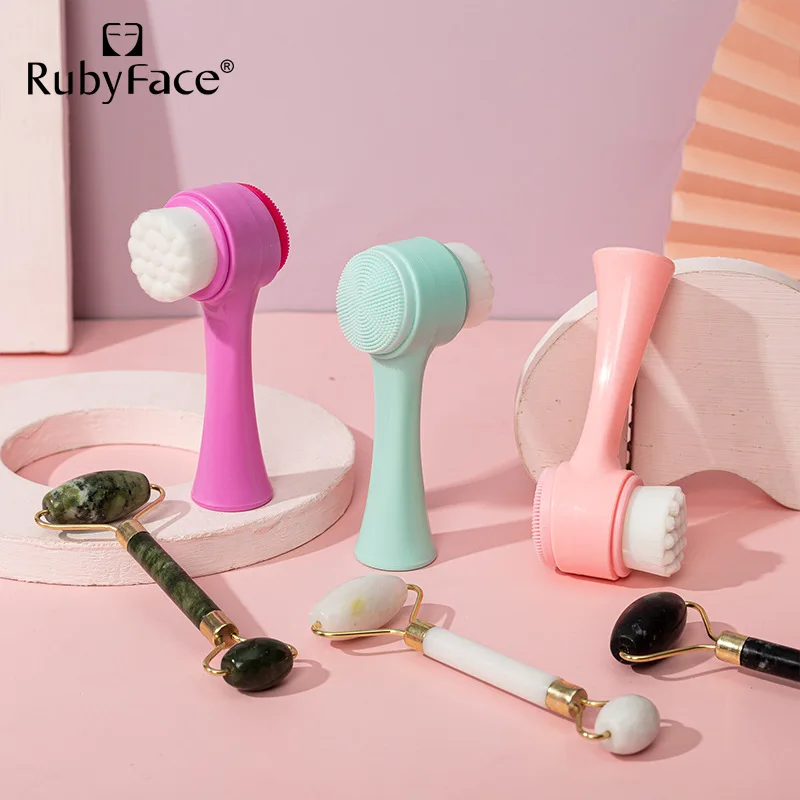 RubyFace  Jade Roller  quartz face roller  Dual Action Facial brush jade roller for massage Makeup Tools se
