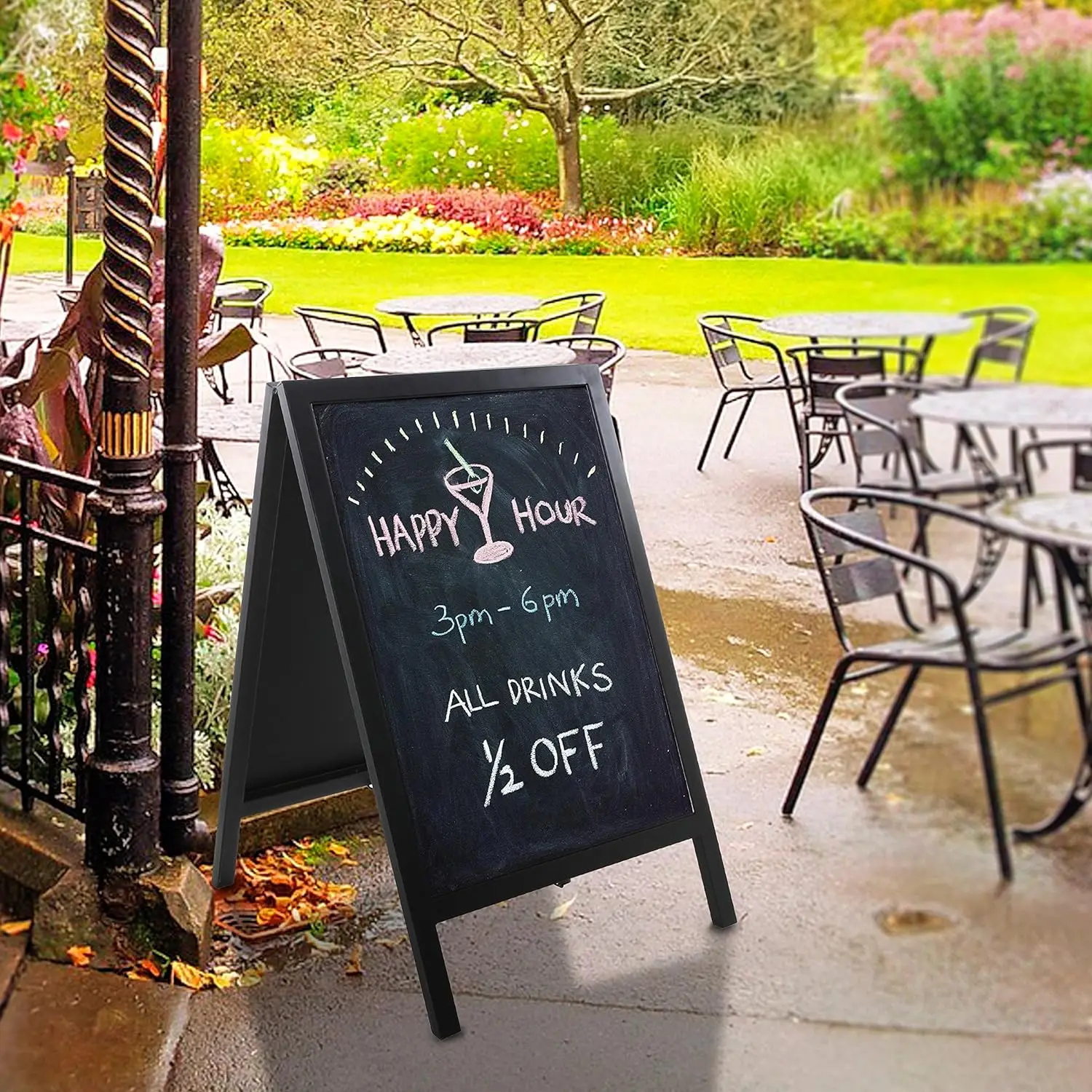 Black Metal A Frame Chalkboard Sign Sidewalk Sandwich Board Sign Outdoor