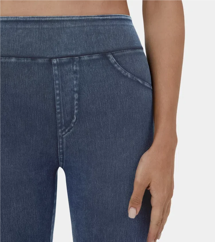 Stretchy Knit Denim Casual Leggings High Quality Washed Denim Elastic Waist  2024 Women Jean