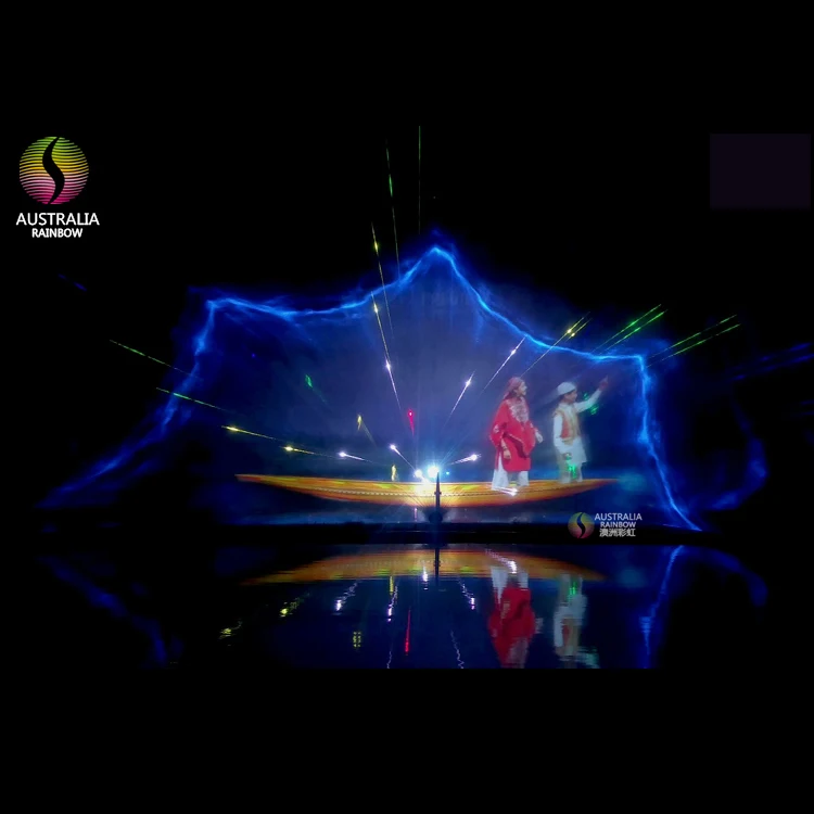 India Lake Outdoor Amazing Fan Shape Water Screen Movie Projection 3D Hologram Water Fountain with Projector and Laser