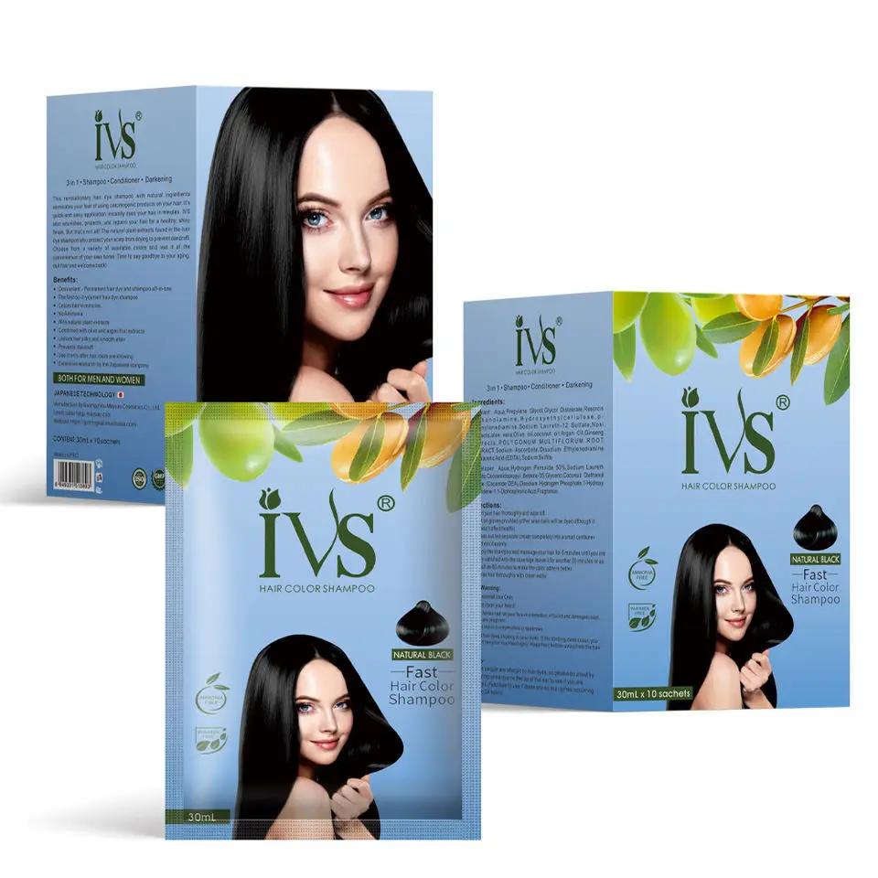 IVS 30ml x 10 Hair Color Shampoo Fast Shipping Private Label Magic Organic Ammonia Free Permanent Herbal Hair Dye Color Shampoo