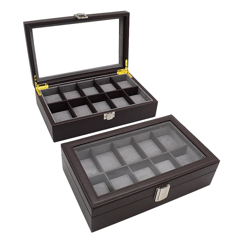 Custom Logo Men Miss Travel Luxury 10 Slot Display Storage Leather Watch Box