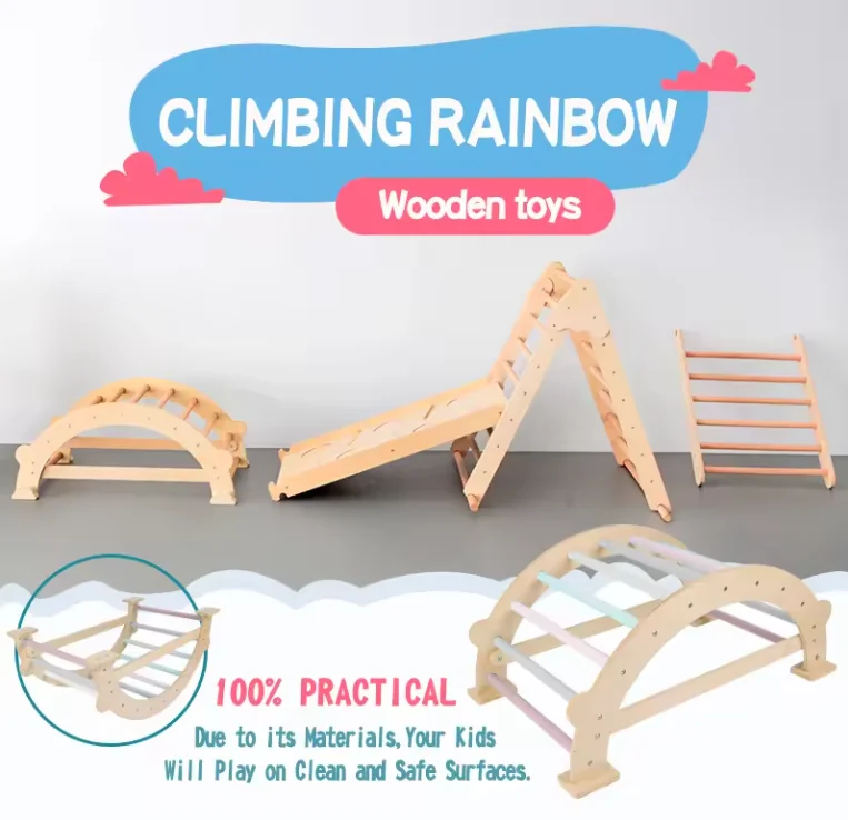 wooden Triangle Climber Kids Climbing ramp foldable slide climbing toys for toddlers climbing frame ladder