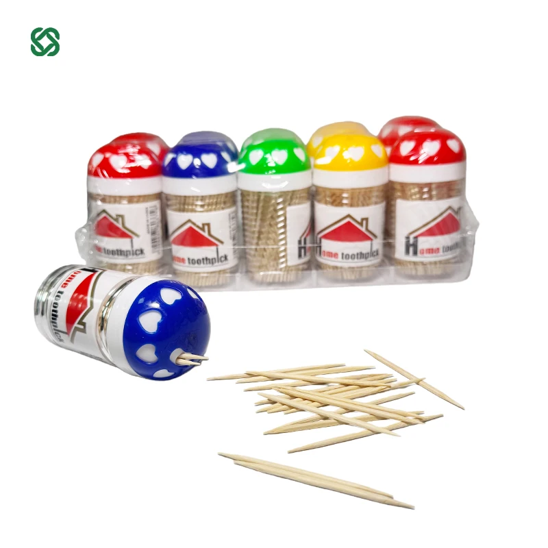 Горячая распродажа: бамбуковые одноразовые зубочистки 65 мм в милых пластиковых бутылочках для ресторанов и вечеринок