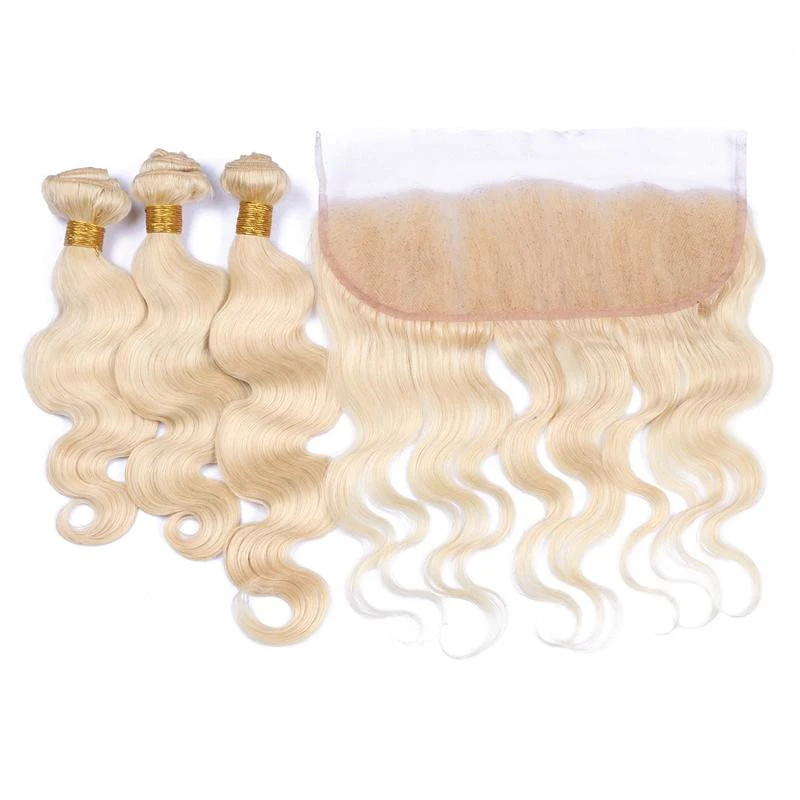 
613 human hair bundles with closure, Free Brazilian cuticle aligned virgin hair, Honey blonde hair 40 inch bundles with frontal 