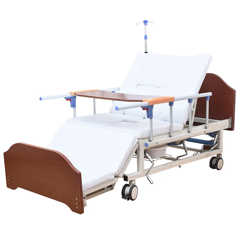 nursing hospital beds with wooden head&feet board nursing bed with bedpan bed table board competitive price