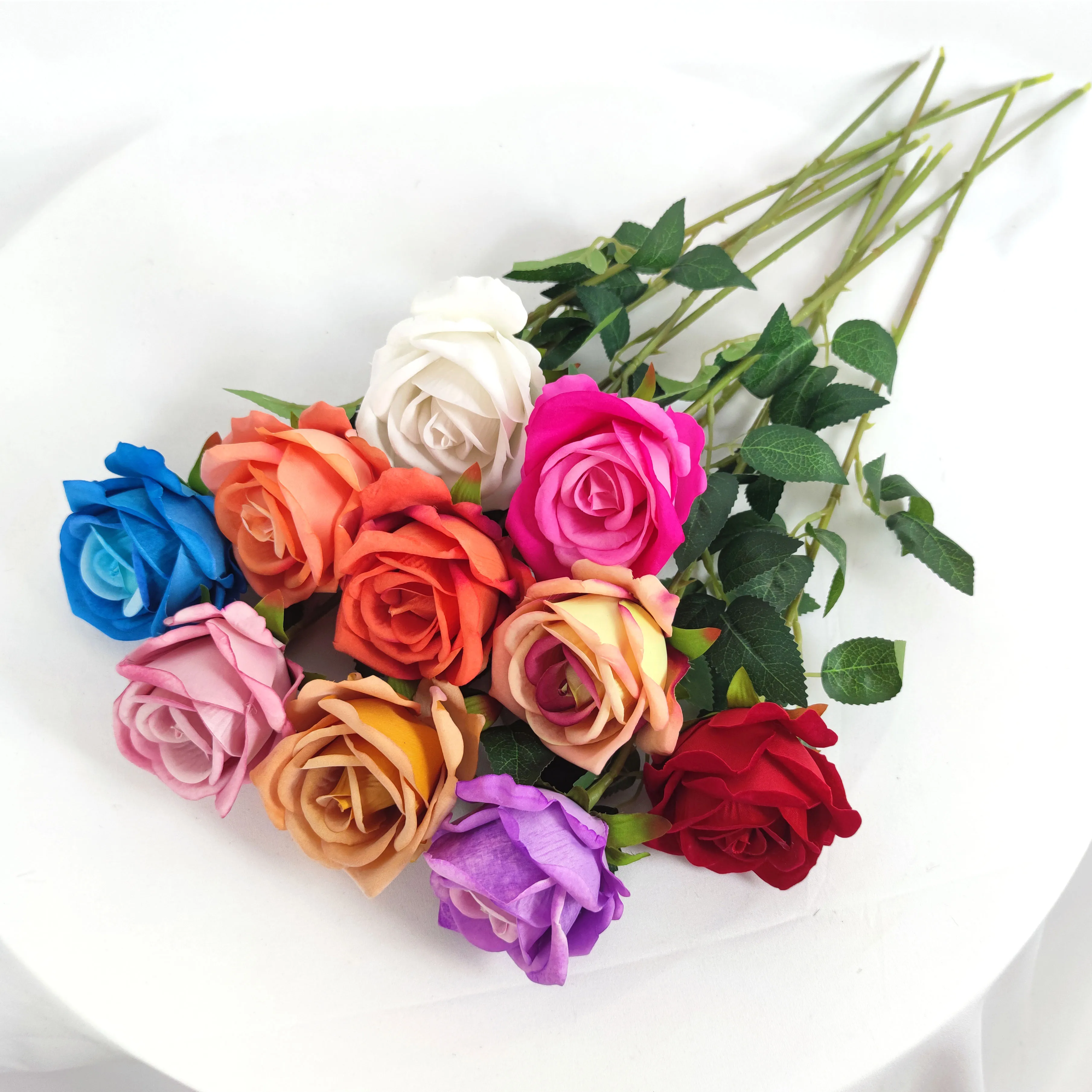 YIWAN Amazon Single Stem Artificial Silk little Velvet diamond Roses Cheap Flowers for Home Wedding Decorative Flowers Hot Sale