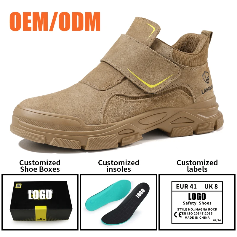 LAnoudun Professional Fashion Four Seasons Safety Shoes Rubber Outsole Suede Canvas Anti-ironing Welder Safety Boots