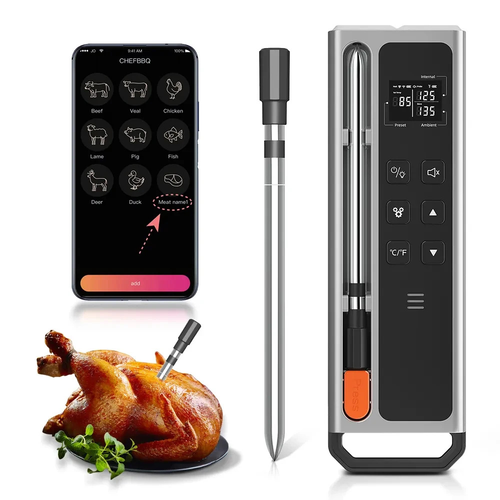Wireless Meat Thermometer With 5mm Ultra-thin Probe Indoor Oven Kitchen Outdoor Digital BBQ Magnet Thermometer