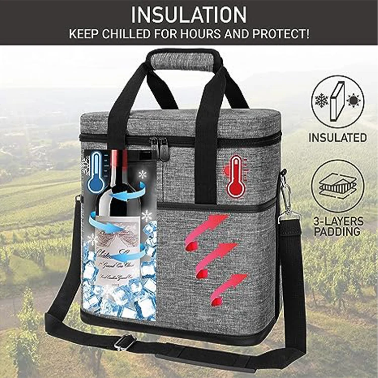 Wilson Hot Sale Waterproof Polyester 6 Bottles Thermal Wine Cooler Carrier Bag Tote Bag Portable Wine Cooler Bag