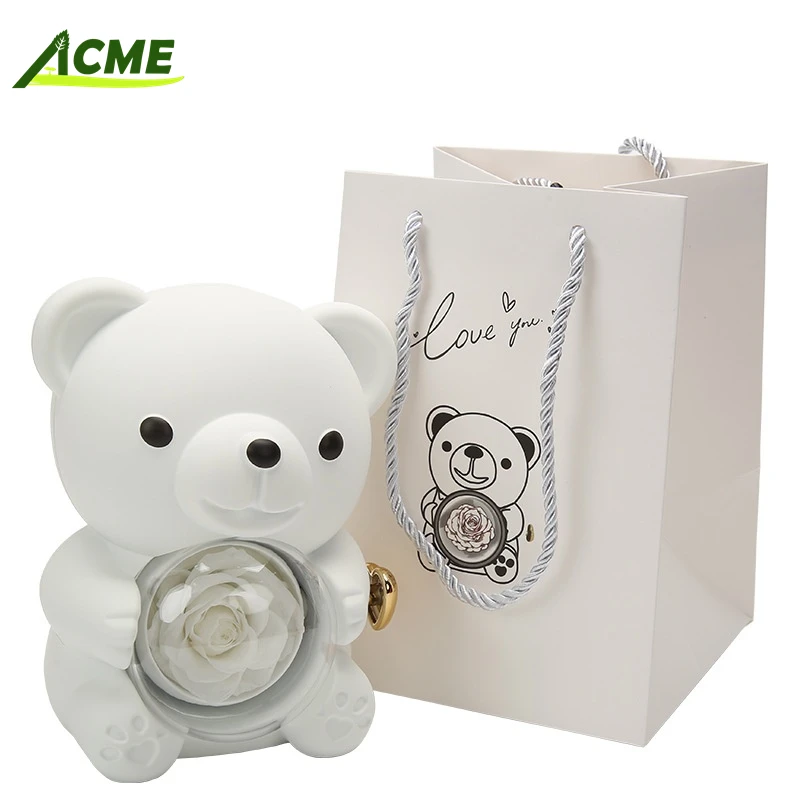  Luxury Bear-Hug Necklace Ring Preserved Rose Flower Jewelry Box for Valentines Christmas and Weddings