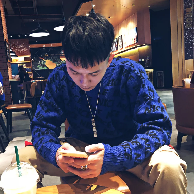 Модный дизайнерский высококачественный зимний свободный мужской свитер