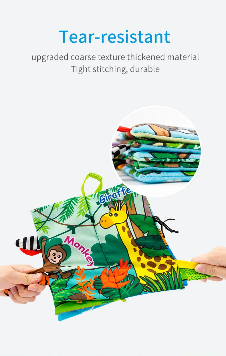 Jollybaby Hot Sale Jungle Farm Dinosaur Ocean Parent-child Interaction Custom Fabric 3D Animals Plush Tail Cloth Book