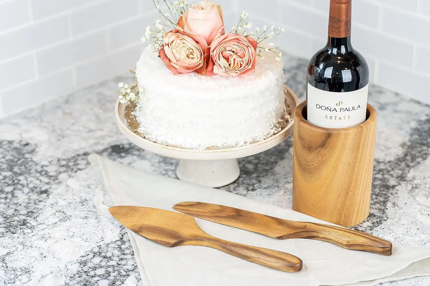 Houselin Acacia Wooden Utensils Organizer Cooking Tools Storage Acacia Wood Utensils Holder for Kitchen Countertop