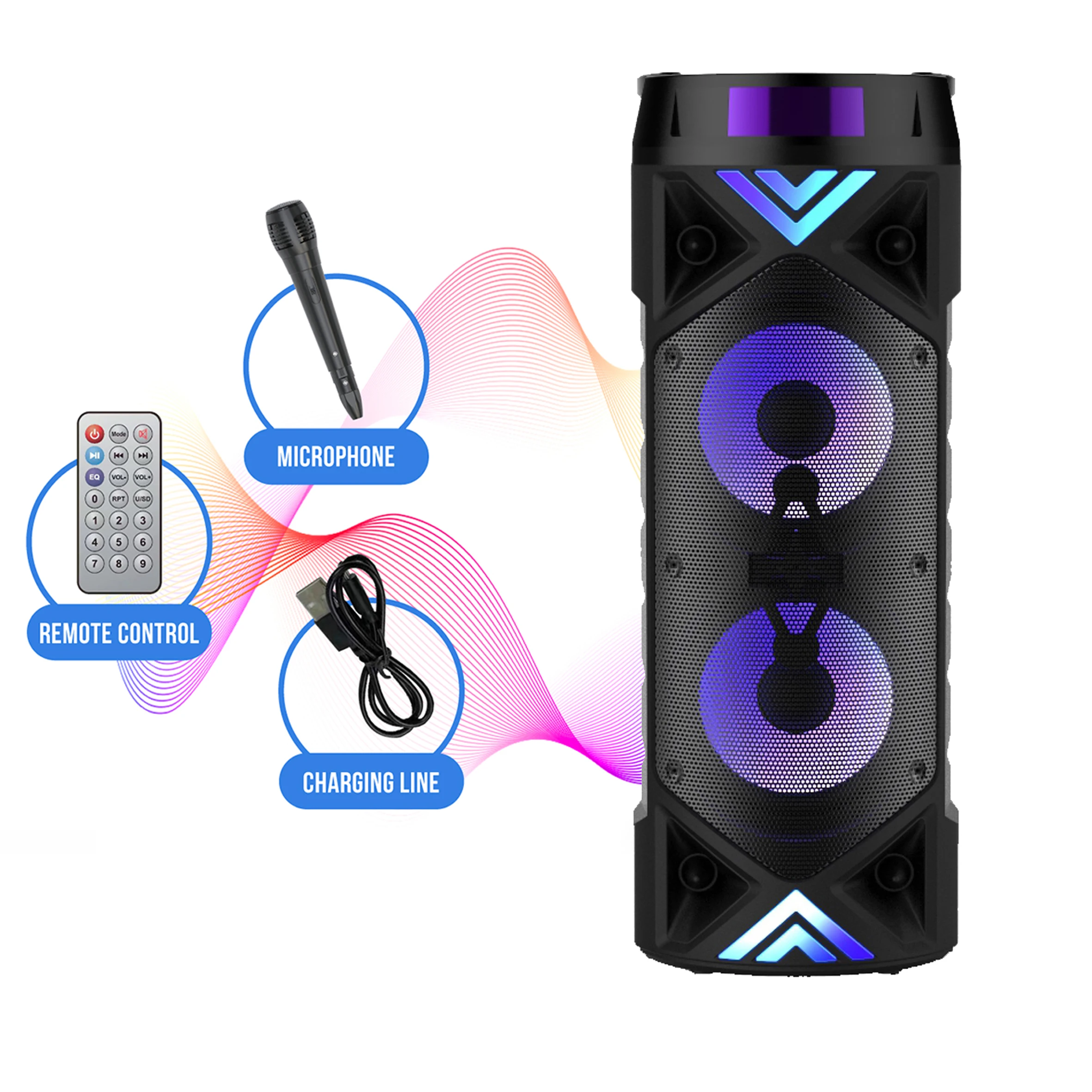 Bt Dj Big Wireless Speaker With Mic,Bt Gun Barrel Outdoor Wireless Speaker Microphone,Bt Super Bass Woofer Speakers