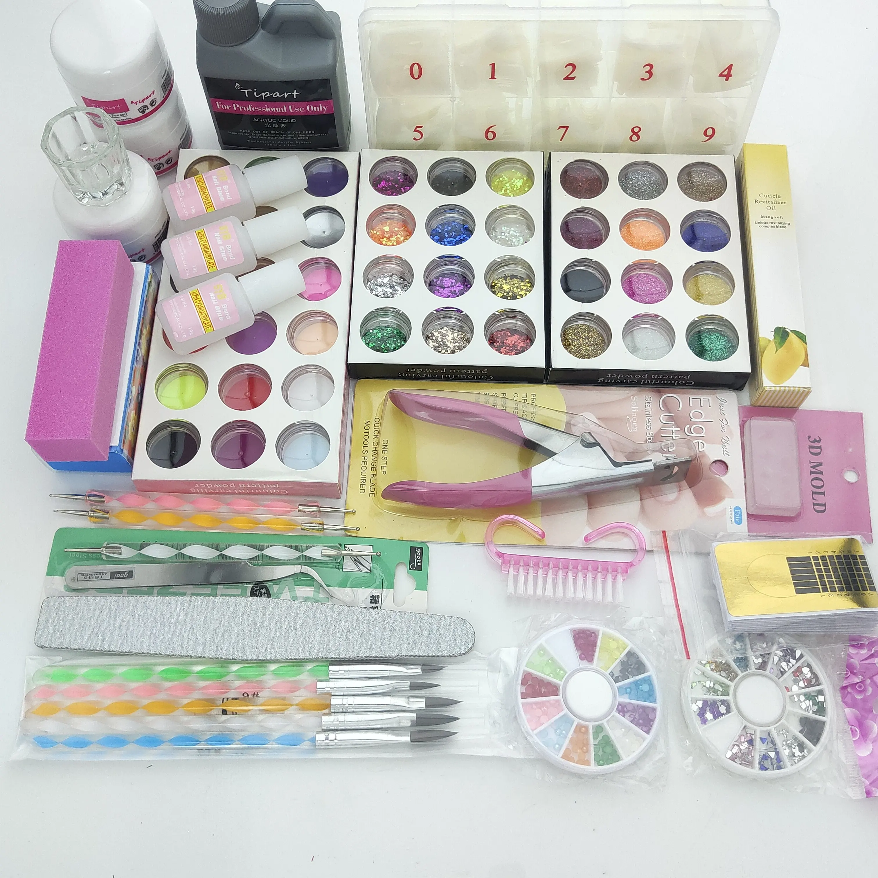 
Professional 42 Acrylic Liquid Powder Glitter Clipper Primer File Nail Art Tips Tool Brush Tools Set Kit new 