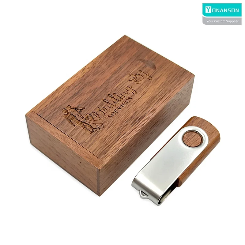 Custom Wooden Swivel USB Flash Drive 3.0 USB 2.0 Gift Box Wholesale Flash Memory USB 32GB Wood Rotating Pendrive 128gb