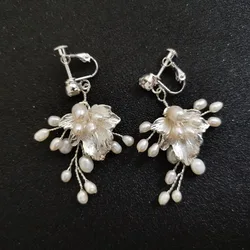 SLBRIDAL Handmade Rhinestones Crystal Freshwater Pearls Clip On Wedding Dangle Earring Bridal Chandelier Earring Women Jewelry