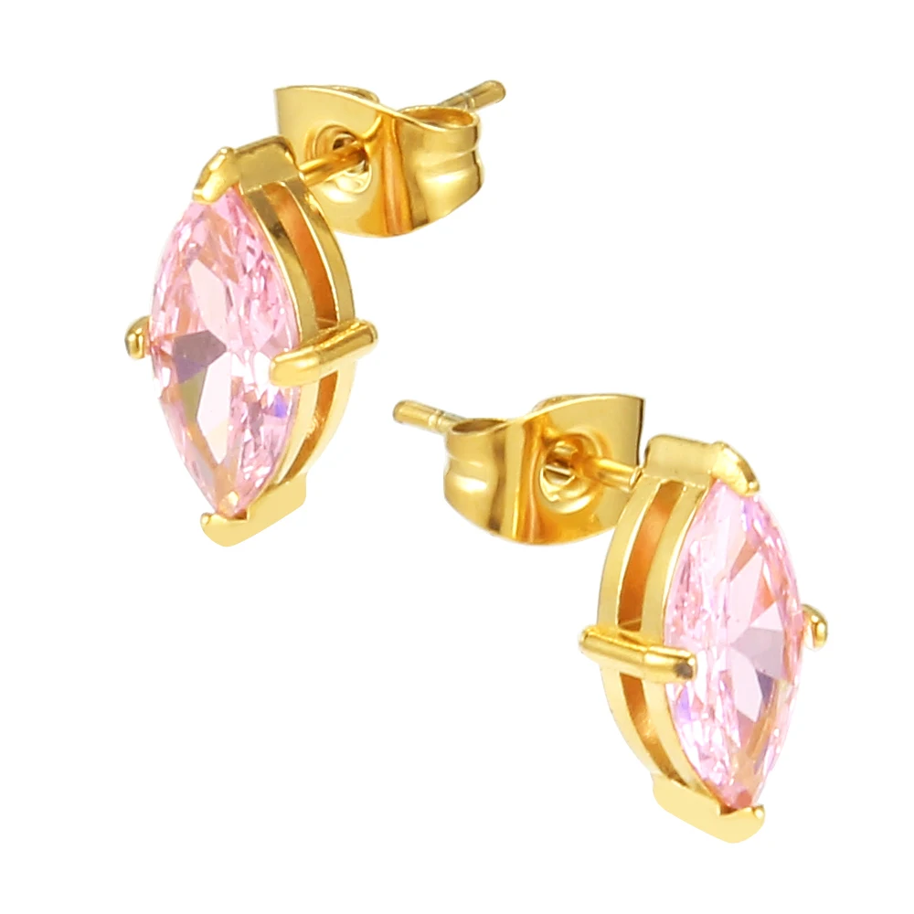 European Style Oval Pink Gemstones Gold Plated colorfast Hypoallergenic Business Attire Minimalist Stud Earrings for Women