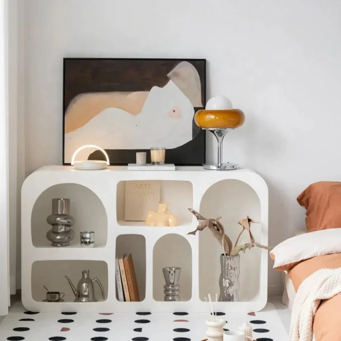 2023  nordic style cave shape muti-functional tv stand modern nordic  white cabinet storage