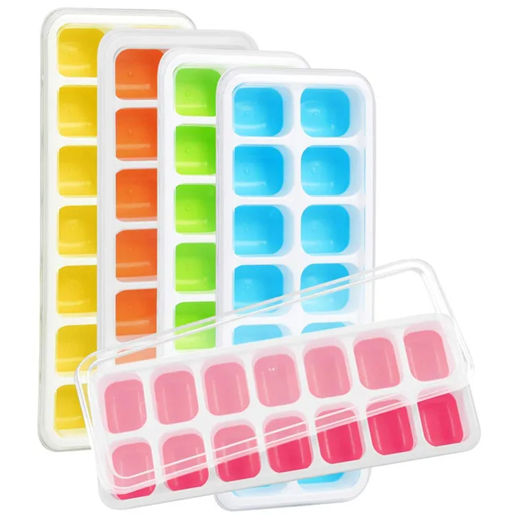 Custom LFGB Certified Easy Release Creative Christmas Mold BPA free 14 holes silicone ice cube tray with Removable Lid