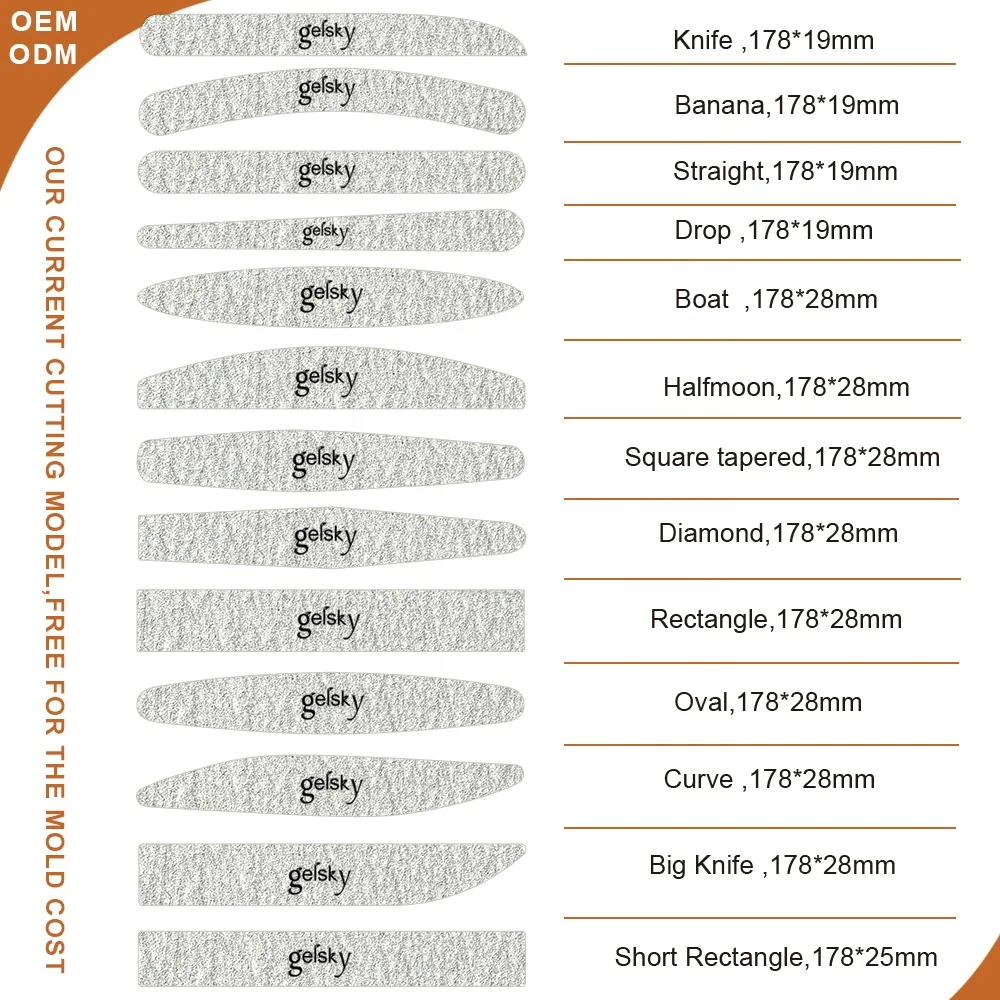 Gelsky Custom Printed Nail Files 80 150 Double Sided Emery Board 9 Pcs Straight Shape Disposable Nail Tool Nail File Set