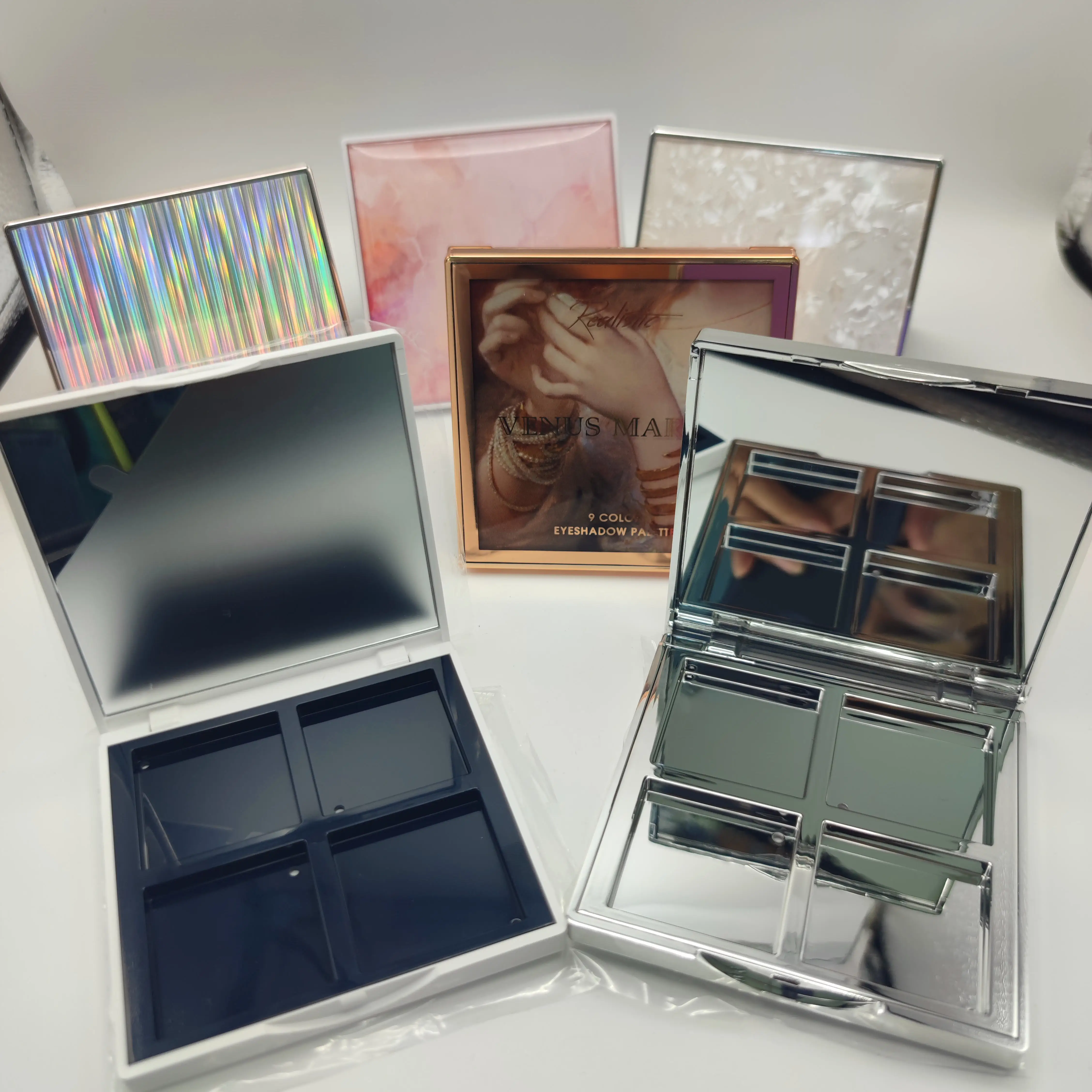 Empty Eco Friendly Empty Eyeshadow Palette 3 Eye Shadow Holder Case Box Sungpower Custom Square Luxury Cosmetic Packaging White