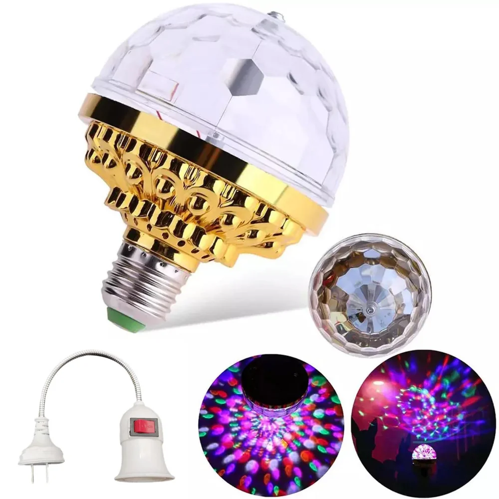 Gold Colorful Rotating Light Ball E27 Magical Lights EU/UK/US Plug Projection Lamp Party DJ Disco Ball Light Indoor Club Lamps