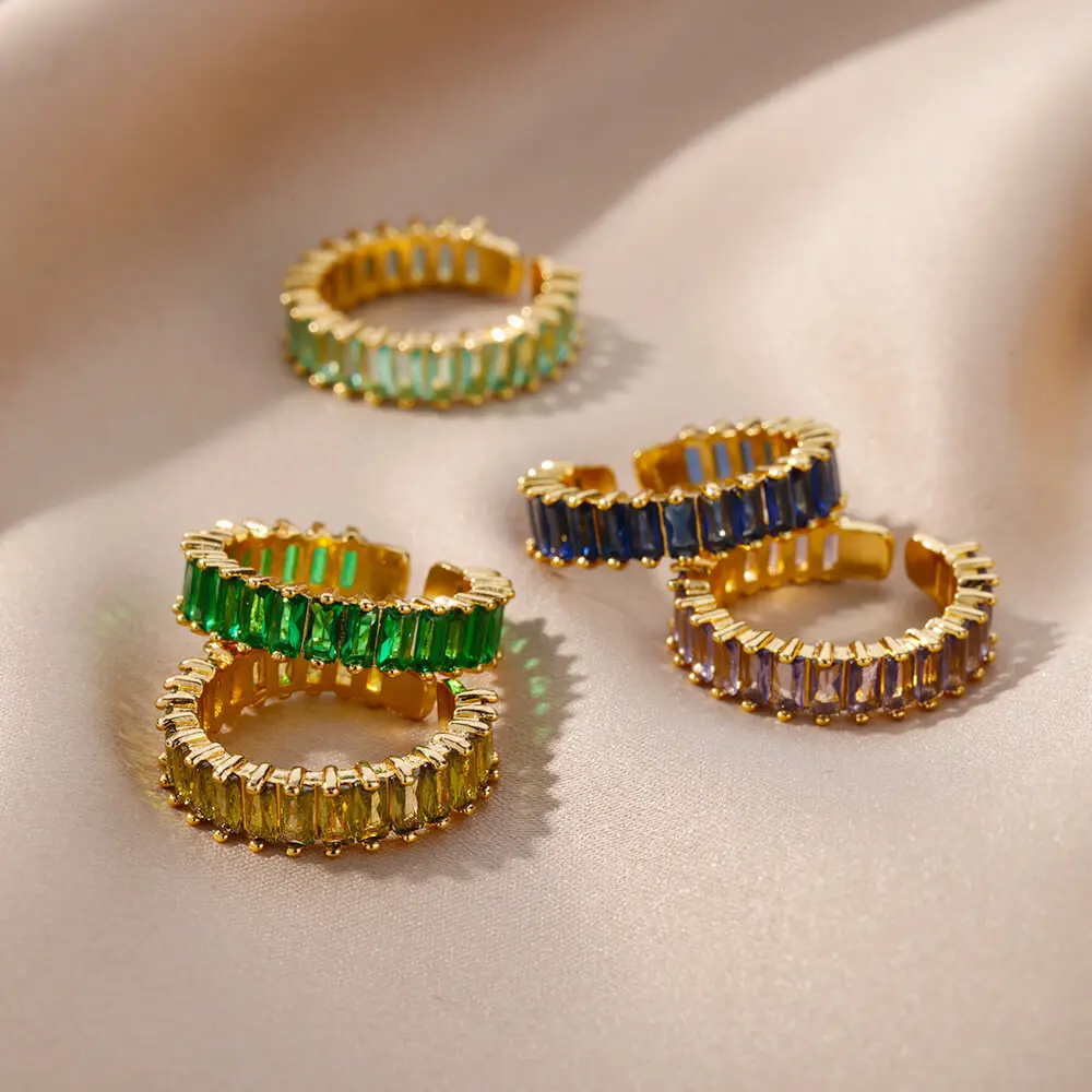 Luxury Fashion Blue Red Purple Yellow Cubic Zirconia Ring Diamond Women Girls