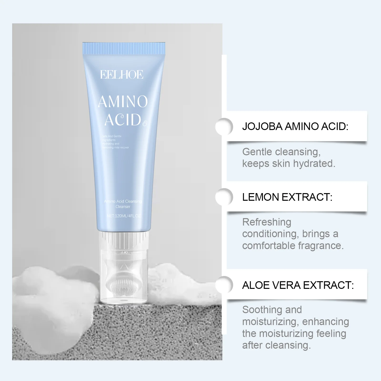 Refreshing, gentle, pore cleansing, moisturizing, amino acid facial cleanser