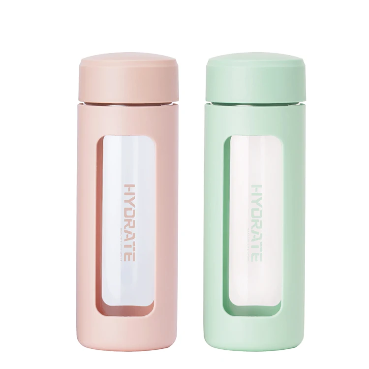 Eco Life Friendly Drinking Glass Bottle Inside Filter  Unbreakable Glass Water Bottle with Silicone Sleeve