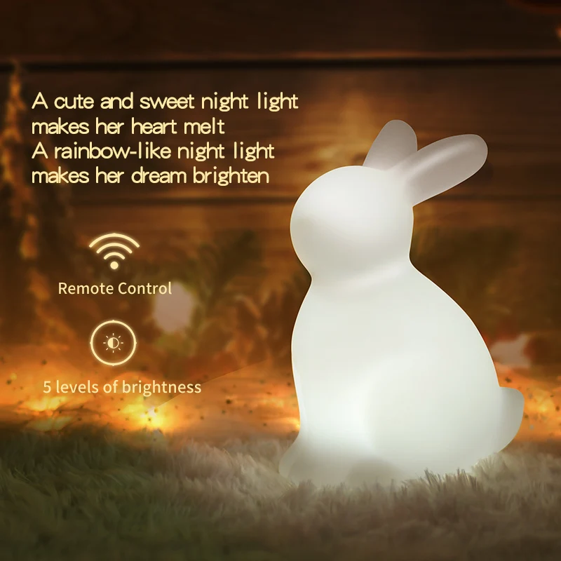 BSCI Manufacturer OEM RGB Remote Color Changing Cordless Rechargeable Huggable Cute Bunny Smart LED Night Light Table Lamp