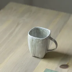 Handmade rough Pottery Mug creative square 300ml milk cup custom ceramic coffee cup  with handle