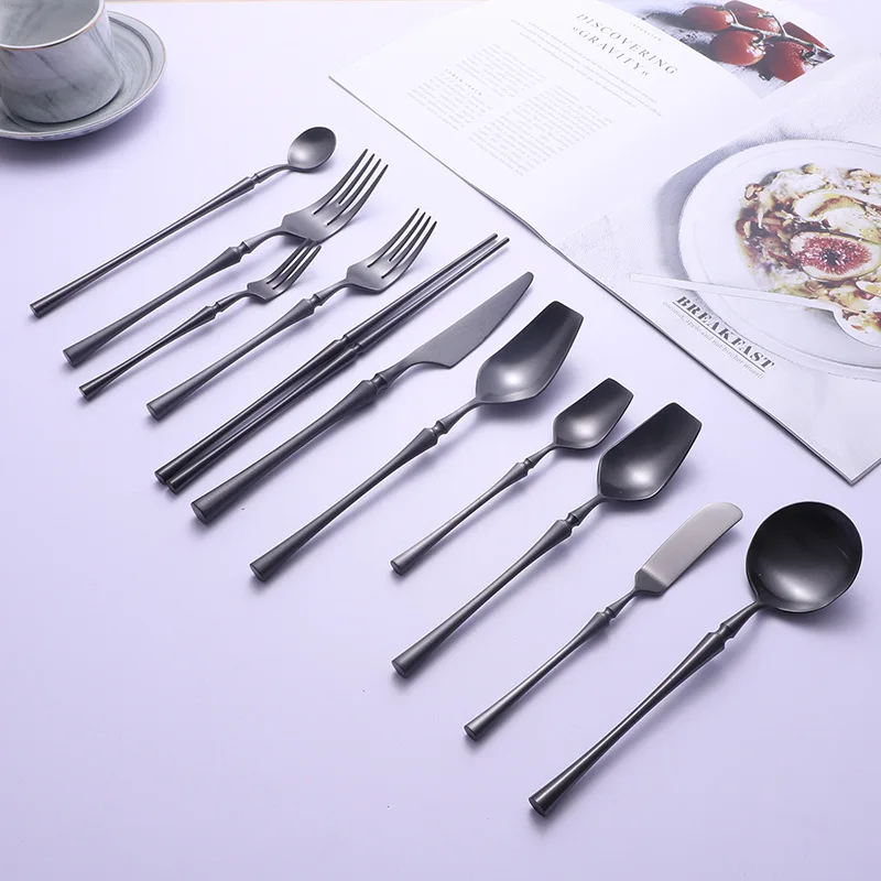 Nordic high quality stainless steel Black flatware, matte Black cuttlery cutlery set spoon fork knife