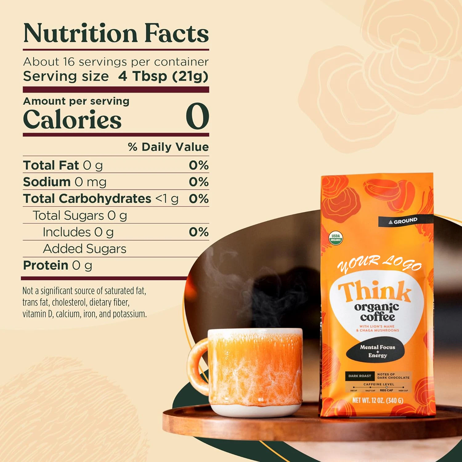 Private Label Organic Instant Organic Mushrooms Blend Coffee Powder Reishi Lions Mane Coffee