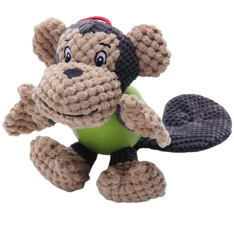 Pet Supplies Cloth Rubber Bite Resistant Sound Animal Series Monkey Plush Dog Toy