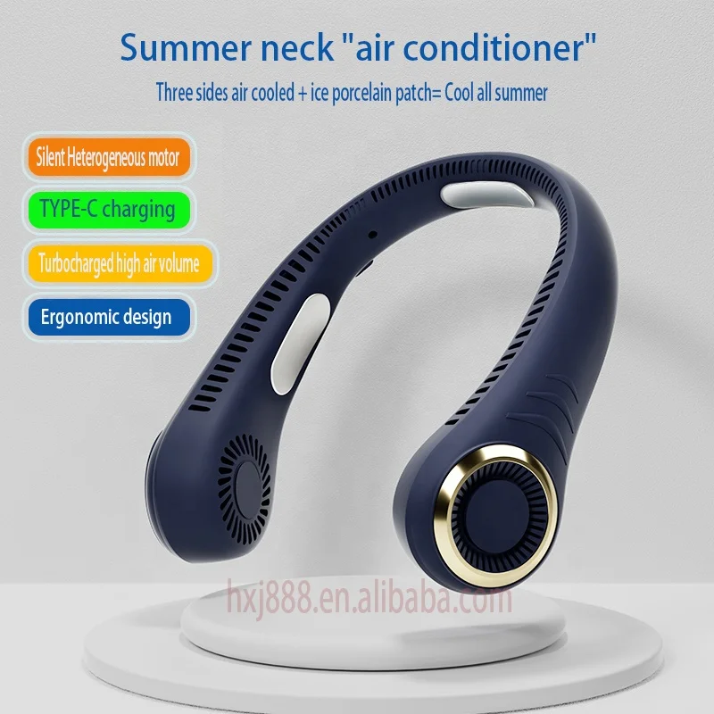 F1 Neck Fan Ice porcelain patch Portable Cooling Fan  Outdoor Type-c Rechargeable 180 degree circulation wind hanging neck fan