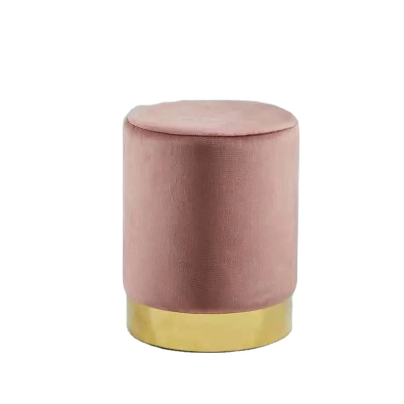 2022 New design living room furniture golden chrome metal frame velvet cheap beautiful ottoman