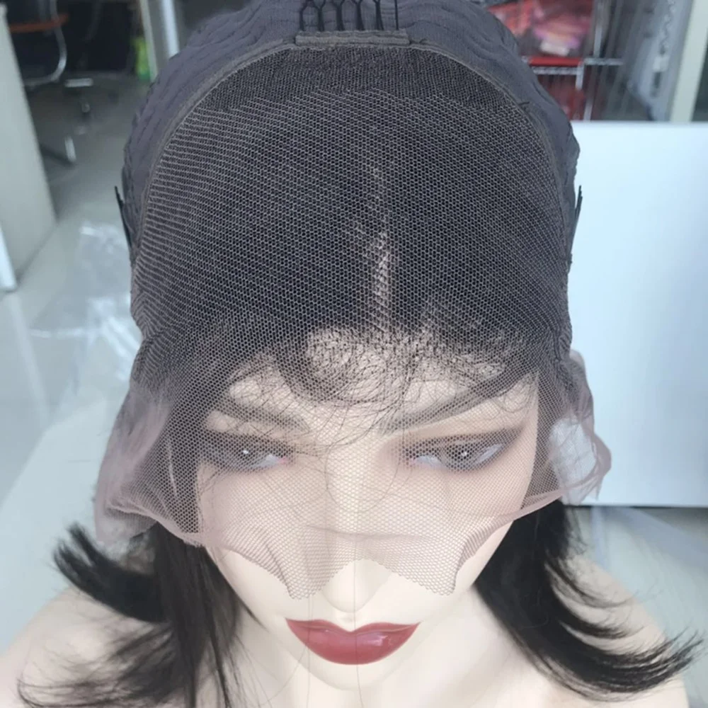 stock 13x4 hand tied transparent lace front medical wigs natural color fashionable bob wigs with middle parting