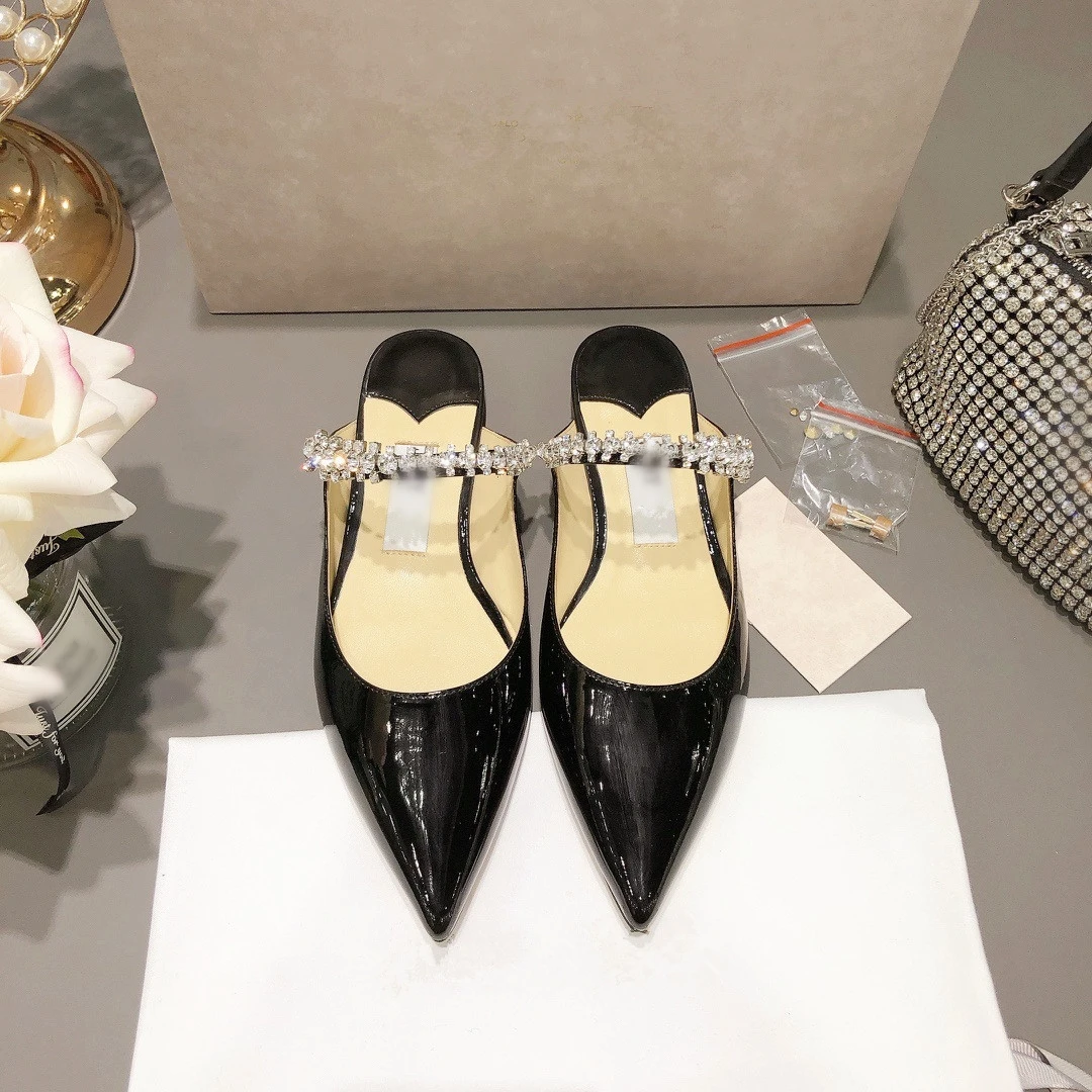 Wholesale designer brand sandal fashion ladies rhinestone flat slipper summer sequins pointed toe sandals for women