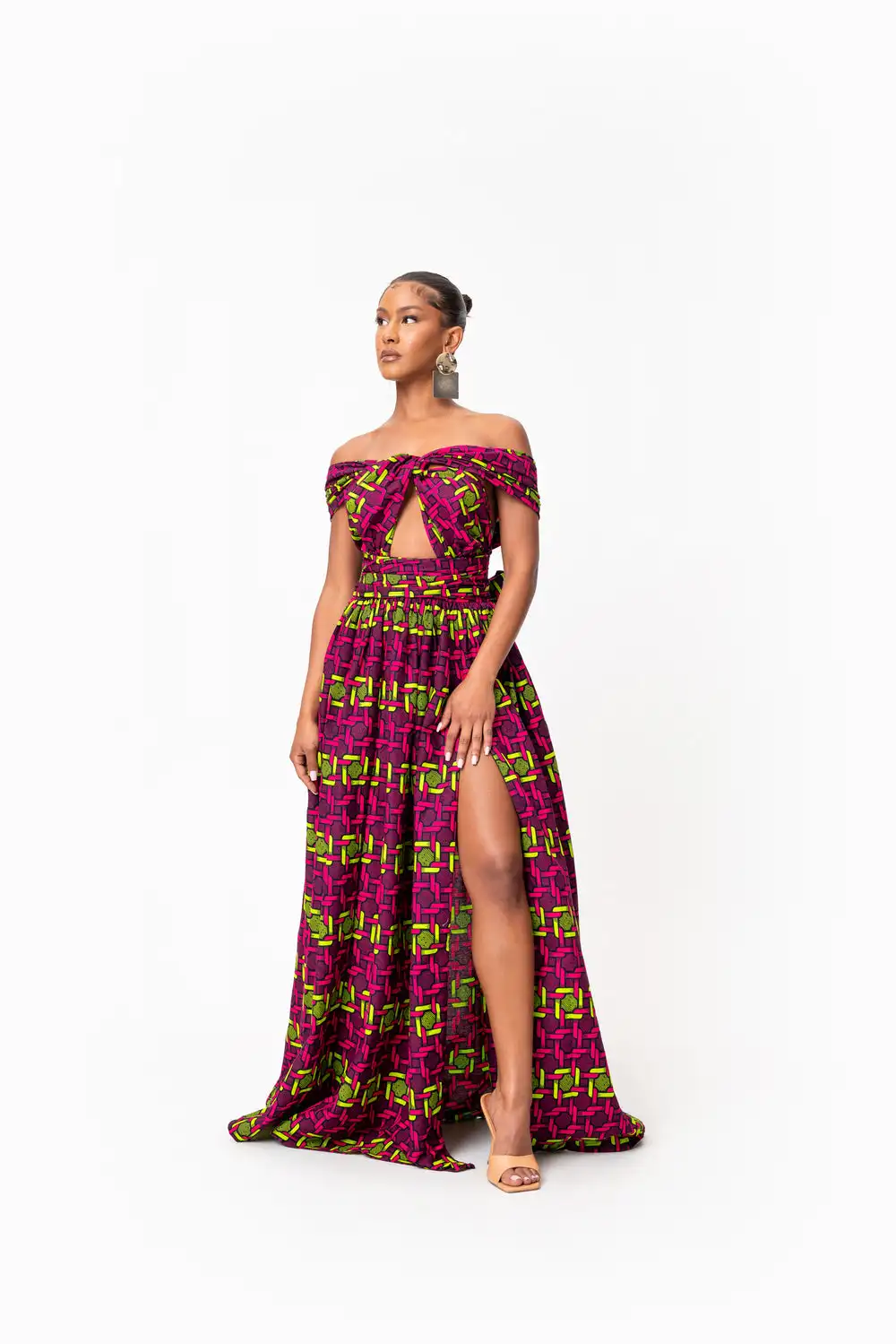 Freedom Shoulder African Print Maxi Dress Geometric Pattern for Women Fashion Summer Beach Party Clothing Multi Transformer Slim